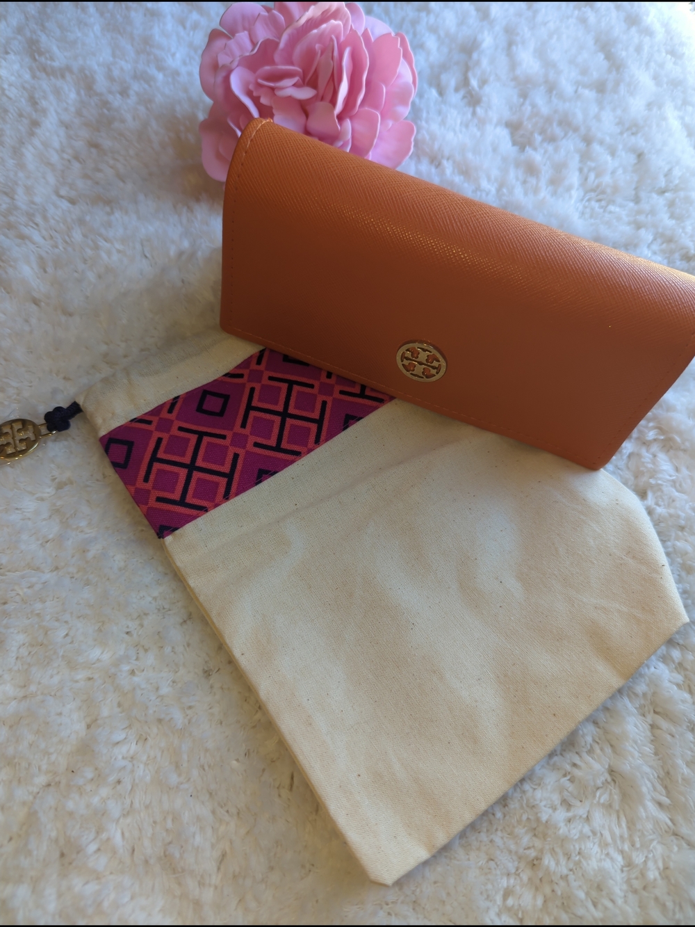 Tory Burch Orange Sunglasses Case or Clutch With Dust Bag Gold Logo